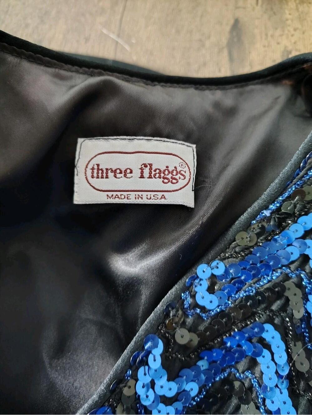 Vintage Three Flaggs USA Blue Black Sequence Shoulder pads Size M Long Sleeve V - Picture 5 of 9